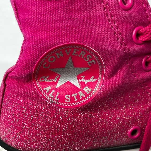 Converse All Star High Top Chuck Taylor Hot Pink Silver Glitter Sneakers Junior - Picture 16 of 17